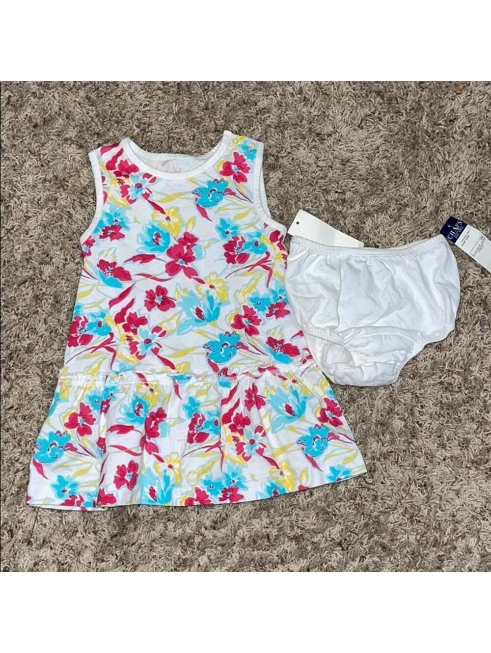 Chaps Sun Dress & Bloomers Girls 18 months White Floral 2 Pc Sleeveless Summer